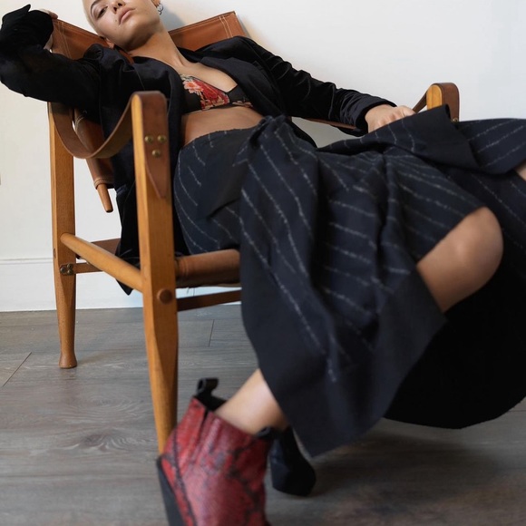 CEDRIC CHARLIER pinstripe wool skirt size 42 - Picture 2 of 7